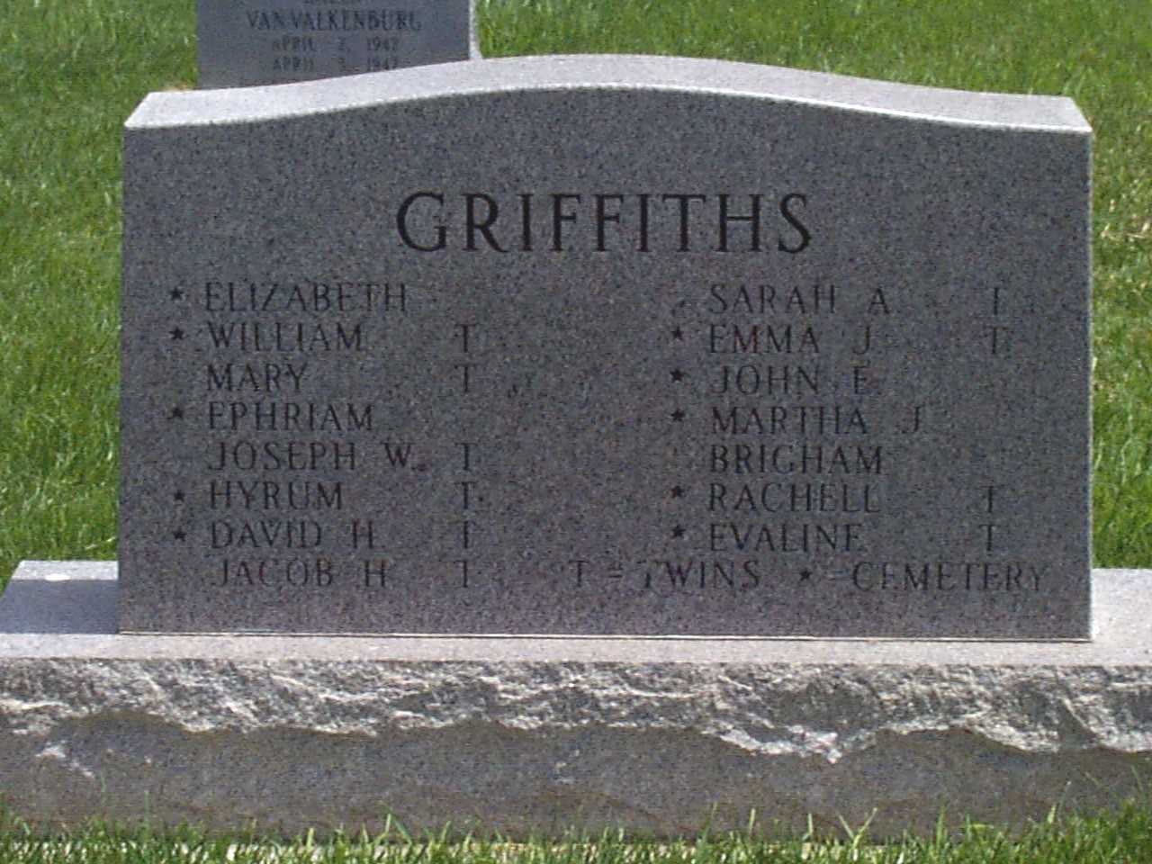 Picture of back of Joseph Griffiths Cemetery Marker